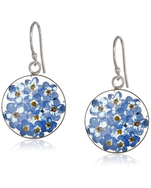 Amazon Essentials Sterling Silver Blue Pressed Flower Circle Drop Earrings