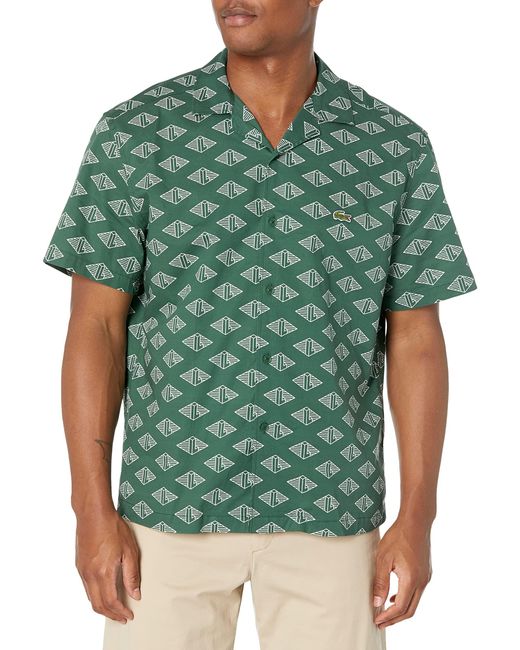 Lacoste Green Contemporary Collection's Short Sleeve Relaxed Fit Button Down Shirt for men