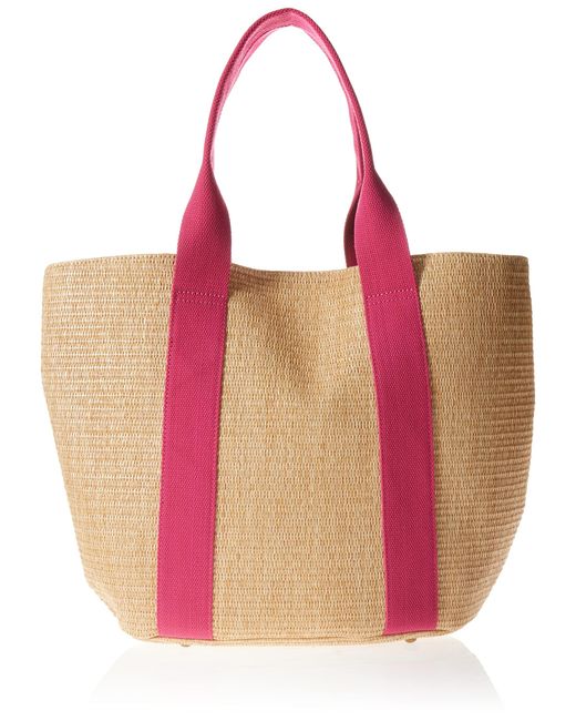 The Drop Pink Tracy Large Canvas Detail Straw Tote