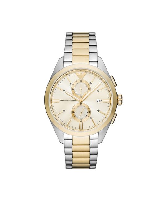 Emporio Armani Metallic Chronograph Silver And Gold Two-tone Stainless Steel Bracelet Watch for men