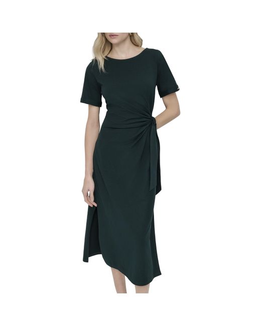 DKNY Women's Green Front Tie Boat Neck Short Sleeve Dress
