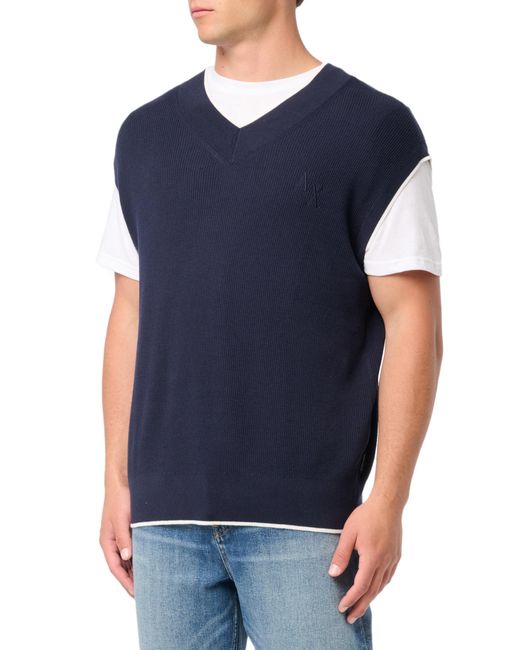 Emporio Armani Blue A | X Armani Exchange Cotton V-neck Pullover Sleeveless Sweater Vest for men