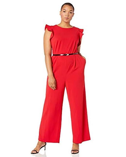 Calvin Klein Women's Sleeveless Belted Jumpsuit Black Size 4