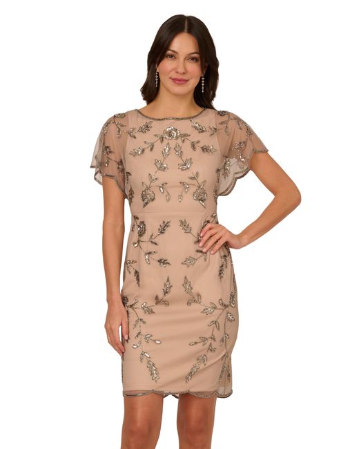 Adrianna Papell Multicolor Bead Flutter Sleeve Sheath