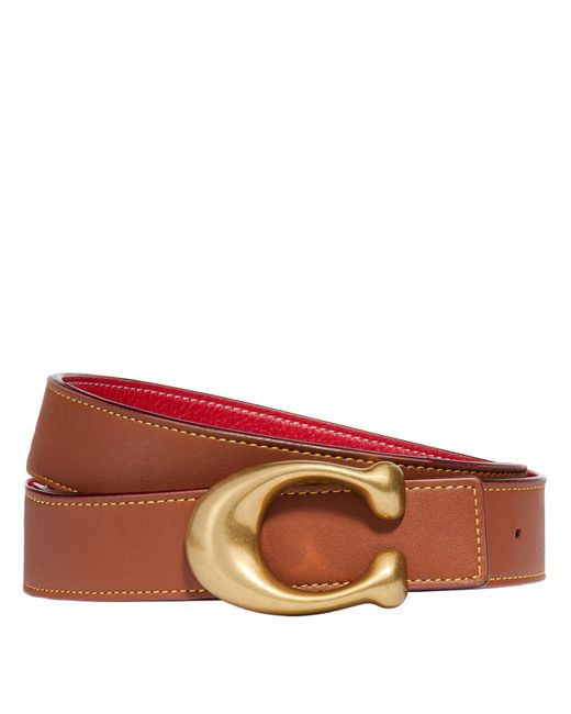 COACH Red 32mm Sculpted C Reversible Belt