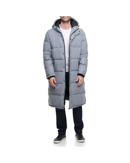 DKNY Blue Arctic Cloth Hooded Extra Long Parka Jacket for men