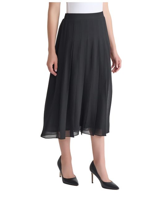 Kasper Black Plus Size Pull-on Pleated Front Midi Skirt