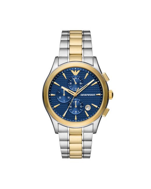 Emporio Armani Metallic Chronograph Silver And Gold Two-tone Stainless Steel Bracelet Watch for men