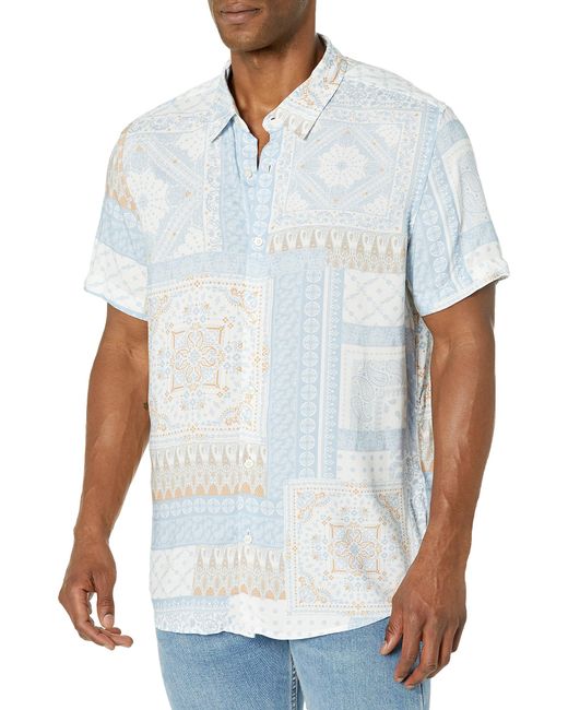 Guess White Short Sleeve Eco Rayon Patchwork Tile Shirt for men