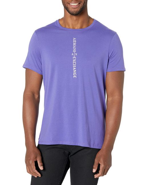 Armani Exchange Cotton Verticl Texture Logo Pim Tshirt in Purple for