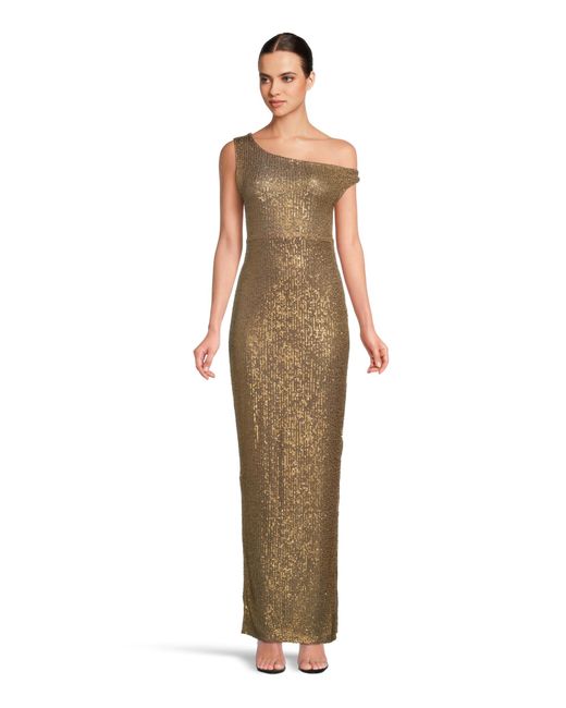 Norma Kamali Green Drop Shoulder Fitted Gown W/side Slit