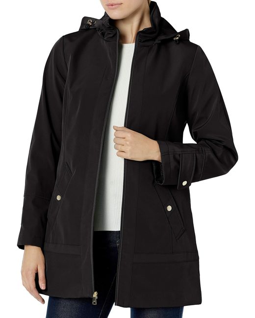 Jones New York Plus Size Hooded Trench Coat Rain Jacket in Black/Taupe ...