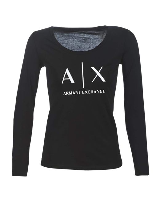 Emporio Armani Black A|x Armani Exchange Womens Basic Scoop Neck Long Sleeved Tee With Logo On Chest T Shirt