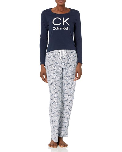 Calvin Klein Comfort Fleece Long Sleeve Sleepwear Set in Blue | Lyst