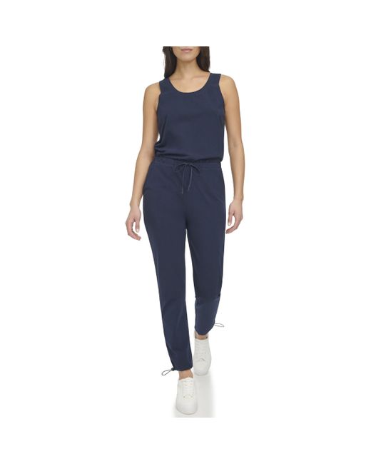 Andrew Marc Blue Sport Sleeveless Stretch Fit Sporty Knit Jumpsuit