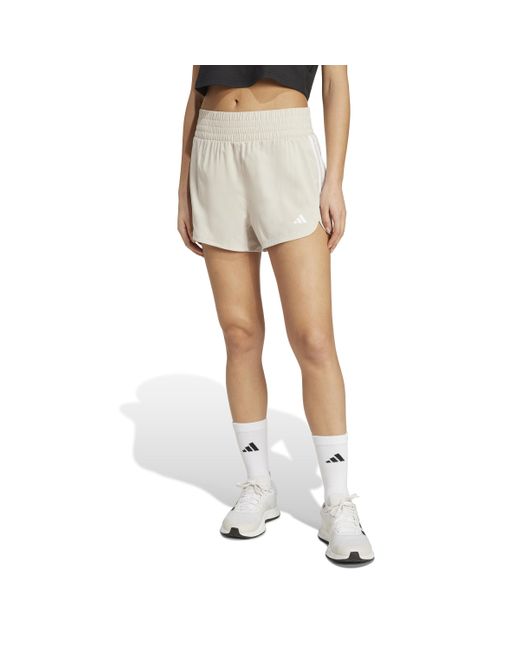 Adidas White Pacer Training 3-stripes Woven High-rise Shorts