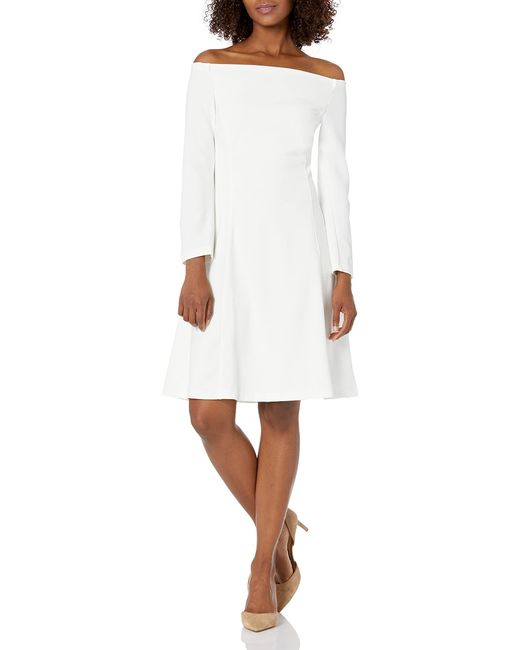 white off the shoulder flare dress