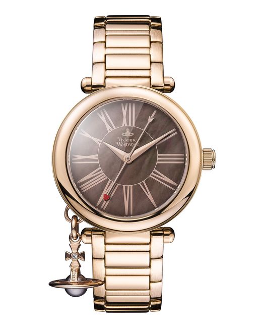 Vivienne Westwood Natural Mother Orb Ladies Quartz Watch With Brown Mop Dial & Rose Gold Stainless Steel Bracelet Vv006pbrrs