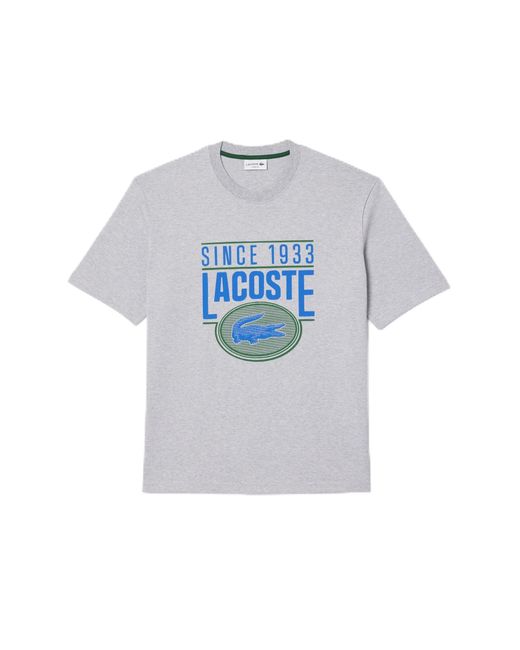 Lacoste Blue Short Sleeve Loose Fit Front Large Croc Graphic Tee Shirt for men