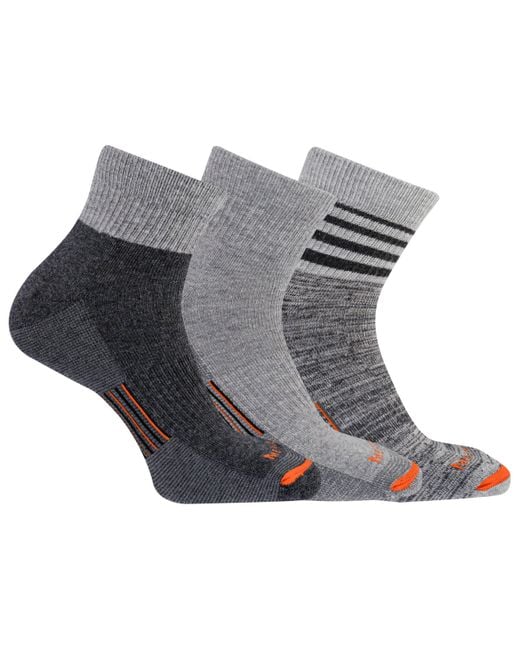 Merrell Gray Merino Wool Work Quarter Socks 3-pair Multicolor Lg-xl
