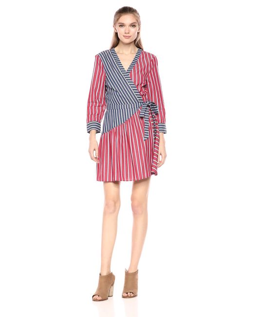 multi stripe wrap dress