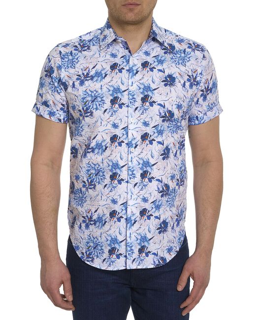 Robert Graham Blue Landers Short Sleeve Woven Button Down Shirt for men