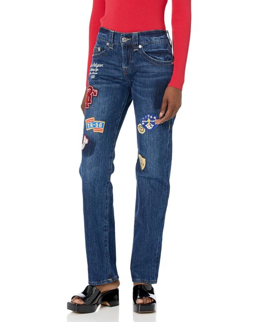 True Religion Blue Ricki Relaxed Straight Jean With Patches
