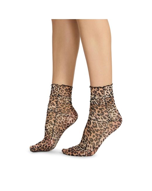 Steve Madden Natural 1pk Leopard Photoreal Tulle Shortie Crew Socks