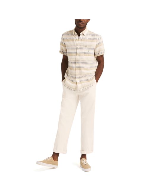 Nautica Natural Striped Linen Short-sleeve Shirt for men