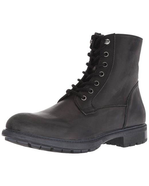 Steve Madden Lace Self Made Smoky Combat Boot in Black Leather (Black ...