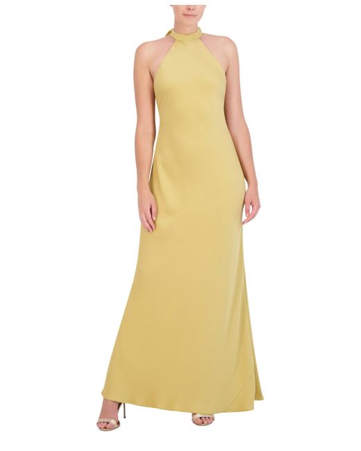 BCBGMAXAZRIA Yellow Sleeveless Halter Neck Long Evening Dress
