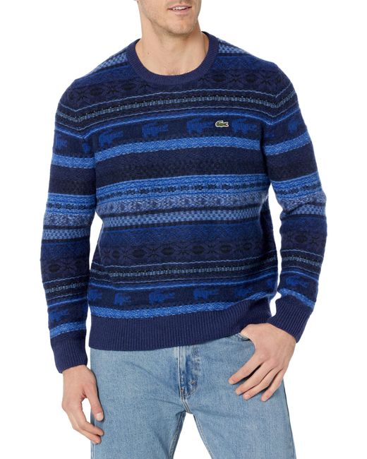 Lacoste Blue Crew Neck Jacquard Fair Isle Sweater for men
