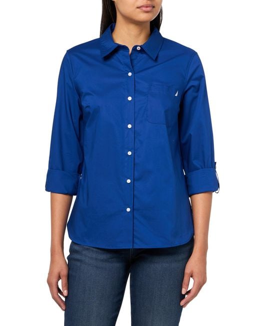 Nautica Blue Jeans Long Sleeve Button Down Collared Shirt