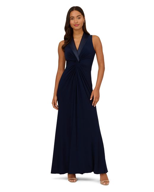 Adrianna Papell Blue Jersey Tuxedo Gown