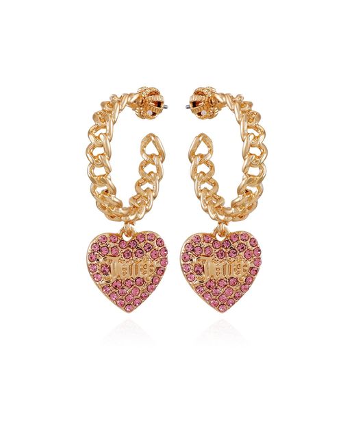 Juicy Couture Metallic Goldtone Glass Stone Open C Hoop Earrings