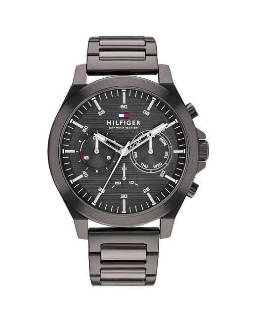 Tommy Hilfiger Black Quartz 1710519 Ionic Plated Grey Steel Case And Link Bracelet Watch for men