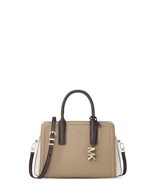 MICHAEL Michael Kors Natural Mk Laila Small Color-Block Pebbled Leather Satchel