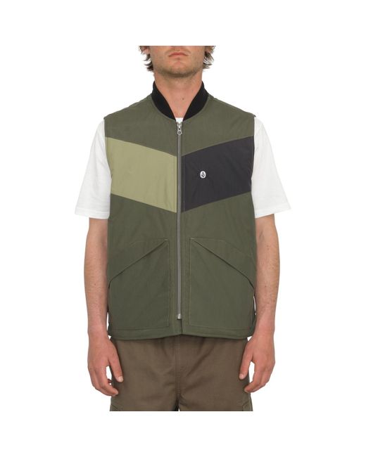 Volcom Green Prysmer Quilted Lined Zip Vest for men