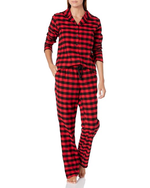 Amazon Essentials Red Flannel Long-sleeve Button Front Shirt And Pant Pajama Set