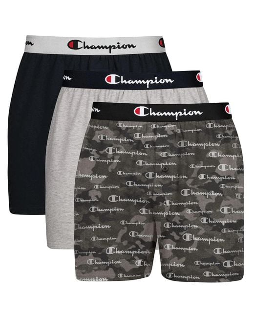 Champion Gray Mens Cotton Stretch 3 Pack Boxer Shorts for men