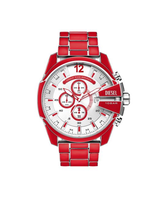 DIESEL 51mm Steel Chronograph in Lyst Enamel Red for Chief Mega Quartz Watch Stainless | And Men