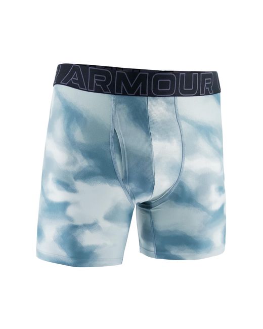 Under Armour Blue Ua Performance Tech-print 6 Inch,serpentine Boxer Briefs for men