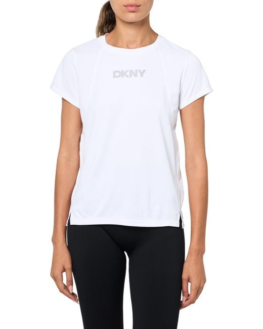 DKNY White Short Sleeve Logo Mesh Tech Tee