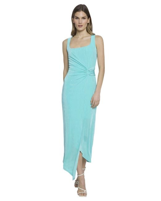Donna Morgan Blue Square Neck Sleeveless Wrap Maxi Formal & Cocktail Dresses For