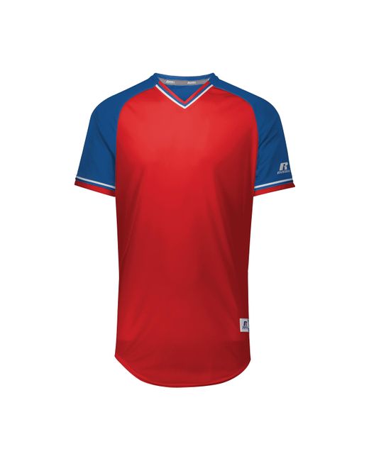Russell Red Classic V-neck Baseball Jersey: Vintage Appeal for men