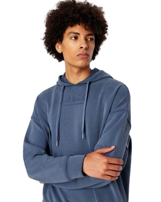 Emporio Armani Blue A | X Armani Exchange Modal Cotton Debossed Logo Pullover Hoodie Sweatshirt for men