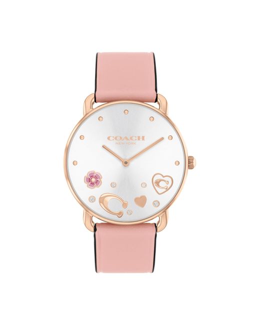 COACH Pink Leather Wristwatch With Iconic Charms In The Dial - Water Resistant 3 Atm/30 Meters - Premium Fashion Timepiece For All