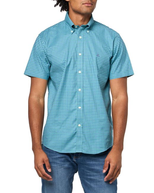 Brooks Brothers Blue Non-iron Button Down Stretch Oxford Short Sleeve Sport Shirt for men
