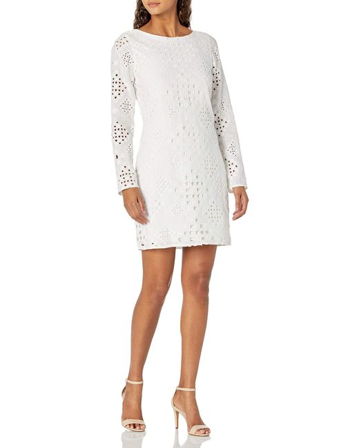 Elie Tahari Sophie Embroidered Linen Dress in White Lyst