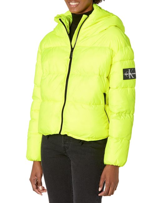 Calvin Klein Denim Jeans Hooded Boxy Puffer Jacket in Yellow Lyst